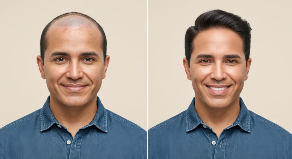 Before and after hair restoration treatment result