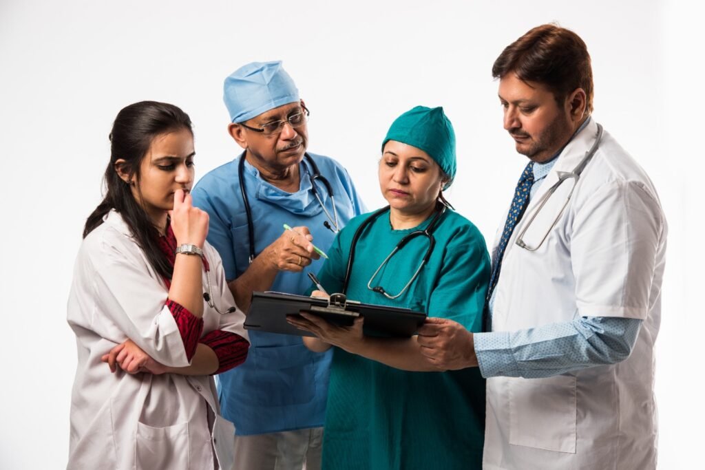 Medical team reviewing a patient file in an aesthetic clinic